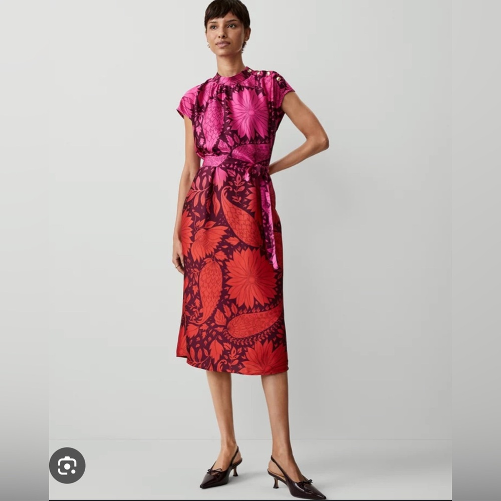 Ann Taylor Pink and Red Floral Midi Dress